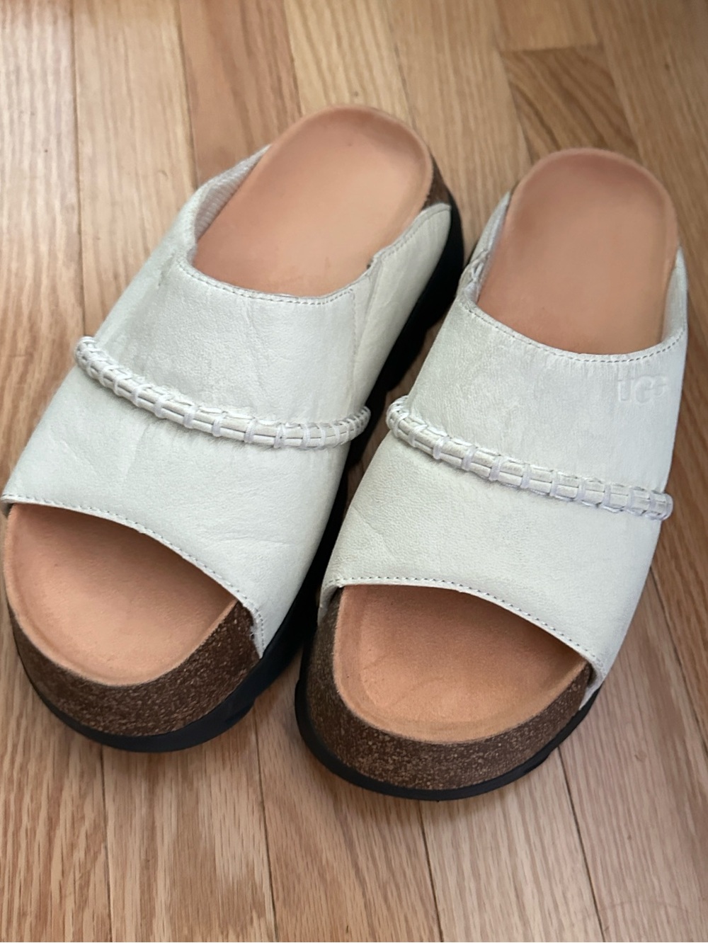 UGG White Sunskip faux leather platform Slip-On Slide Mules